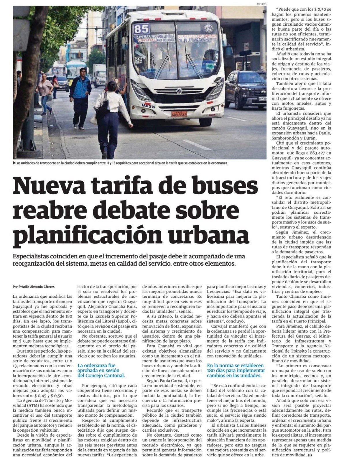 Aporte Académico: M. Sc. Alejandro Chanabá analiza los desafíos de la planificación y la nueva tarifa de transporte urbano en Guayaquil